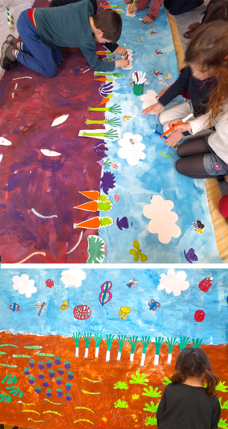 ateliers creatifs maternelles CP fresque jardin