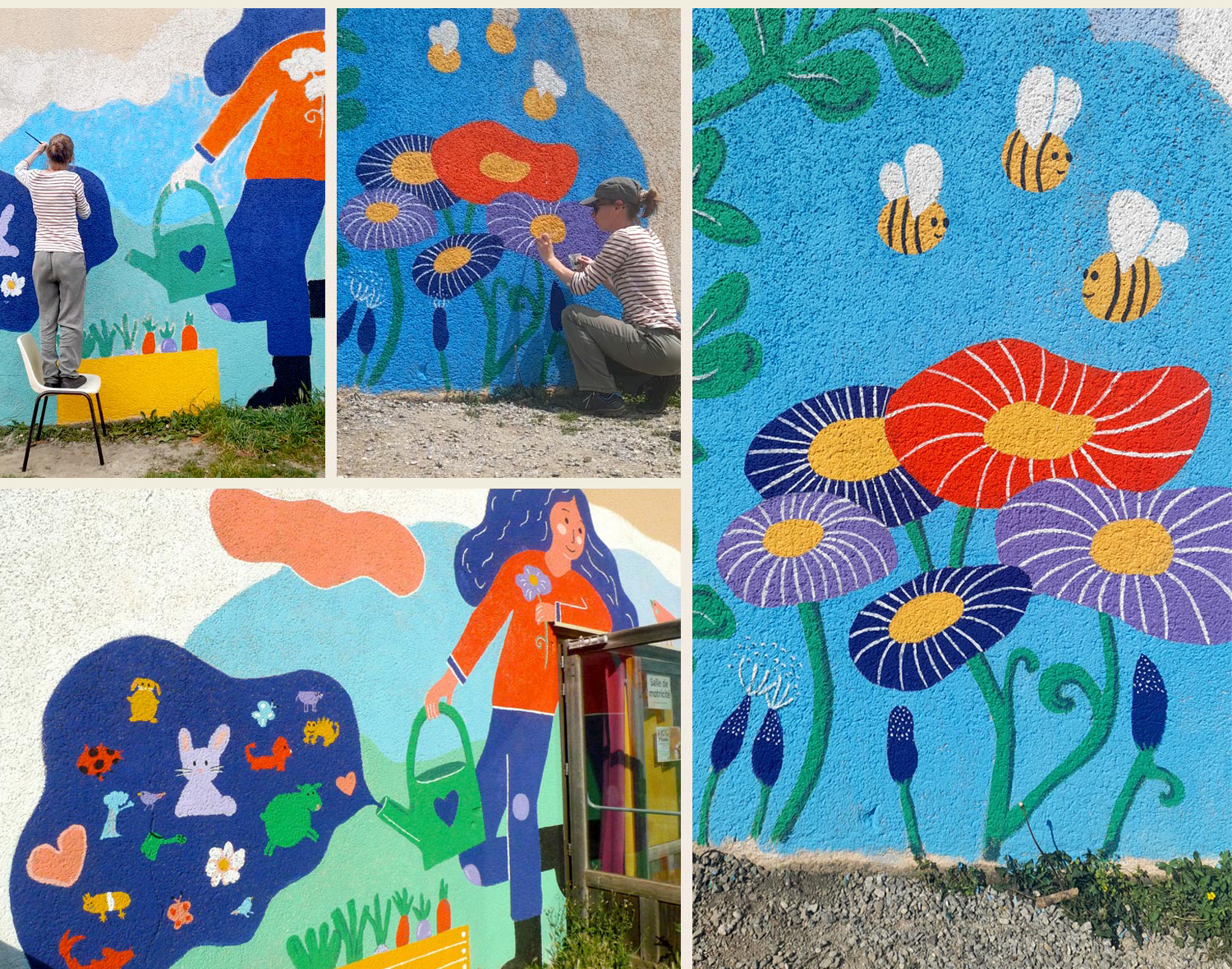 Ateliers de création de fresques murales participatives menés par une autrice-illustratrice