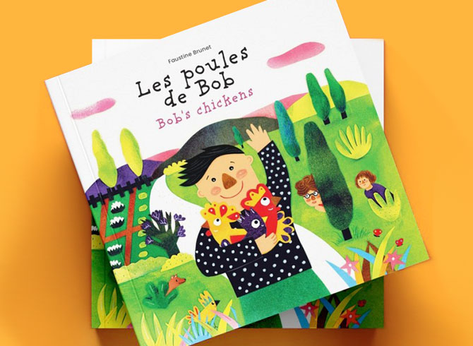 Album jeunesse bilingue anglais / français Les poules de Bob - Bob's chickens