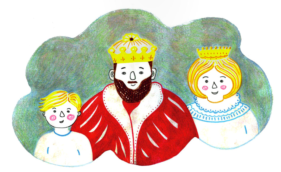 Illustration d'une prince et de ses parents roi et reine
