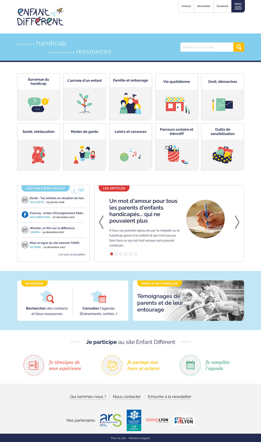 webdesign de la page d'accueil du site enfant different - Lyon